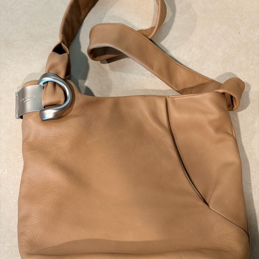 Renato Angi Tan Leather Shoulder Bag with Silver Buckle